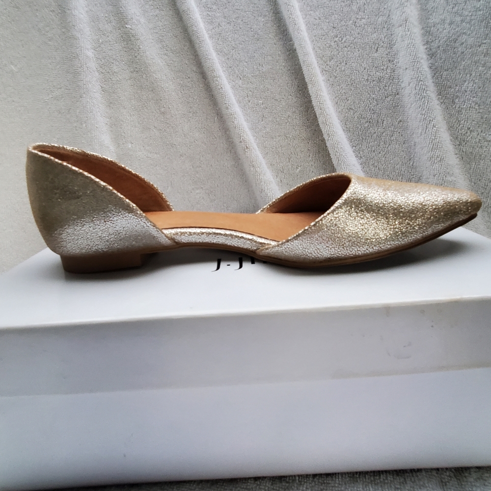 J. Jill Silver Metallic Flat Leather Shoes Size 7